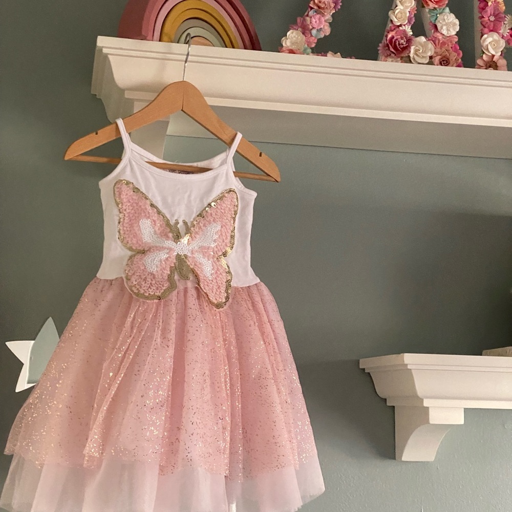 Halabaloo 24M sparkly butterfly pink and white tutu dress